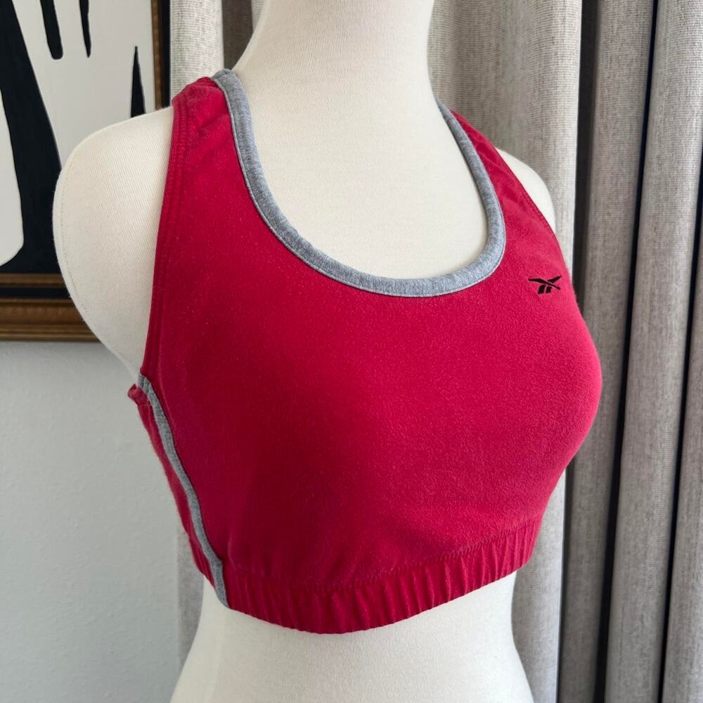 Reebok Vintage 90s Red Grey Sports Bra Sporty Cotton Made in USA Women's M/L